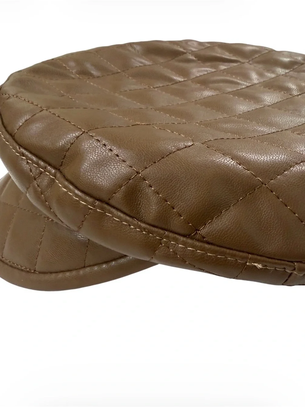 Newsboy hat baker boy page boy brown quilted faux leather cap NWT